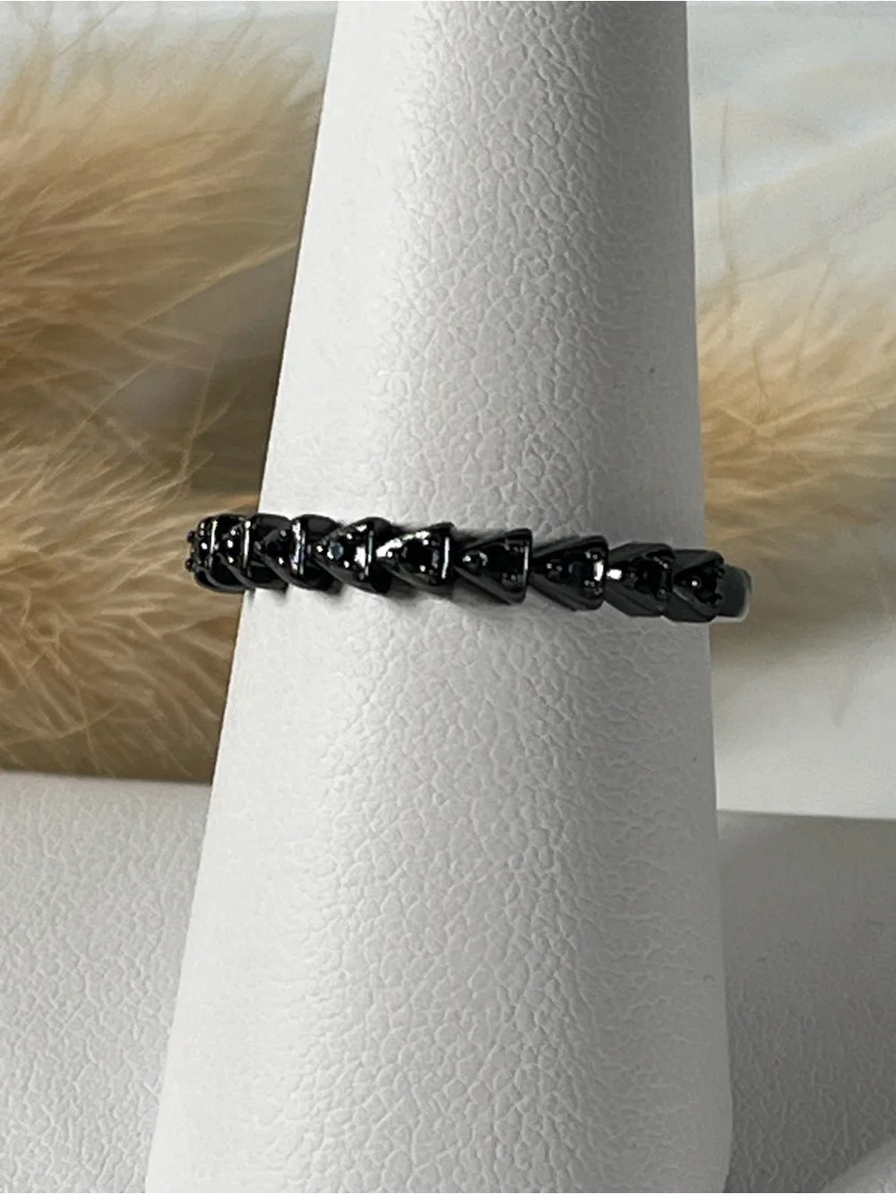 Black Rhodium Plated 925 Sterling Silver Cubic Zirconia Size 8 Stacker Band Ring